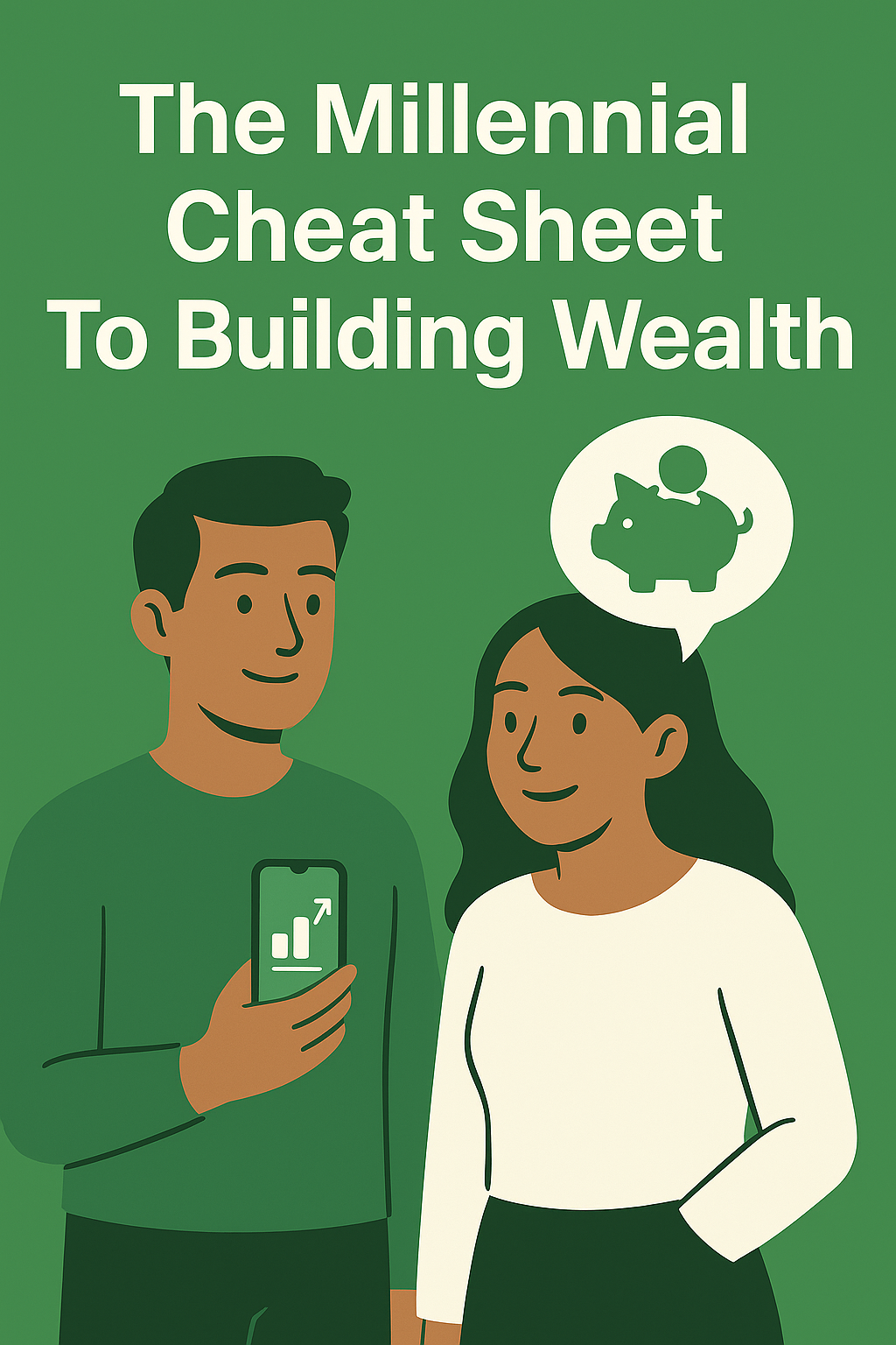 A millennial couple is standing beside each other, using a cell phone to help build wealth.