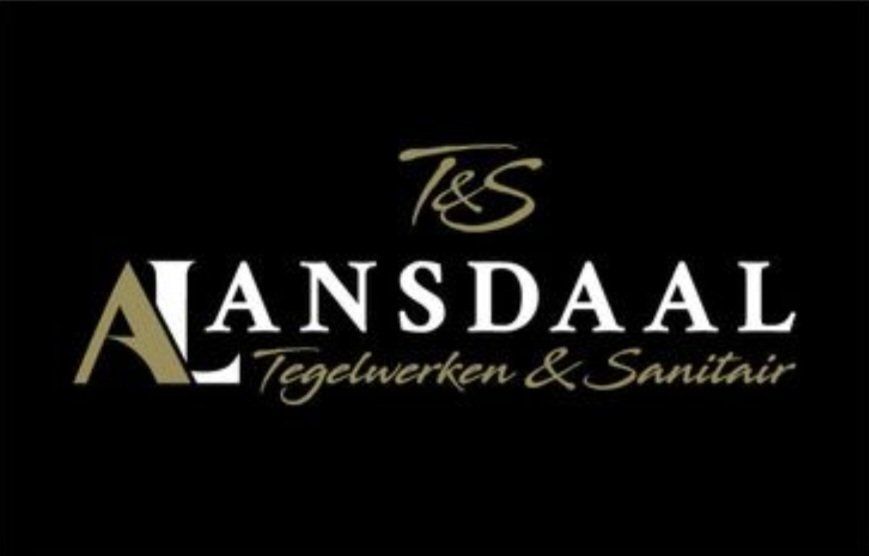 Logo for Aansdaal Tegelwerken & Sanitair, featuring gold and white text on a black background.