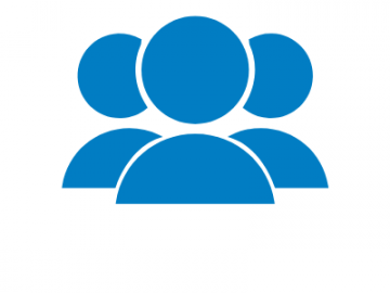A blue icon depicting three simplified human figures, representing a group or team.