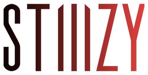 STIZY logo: Black to red gradient text on white background.