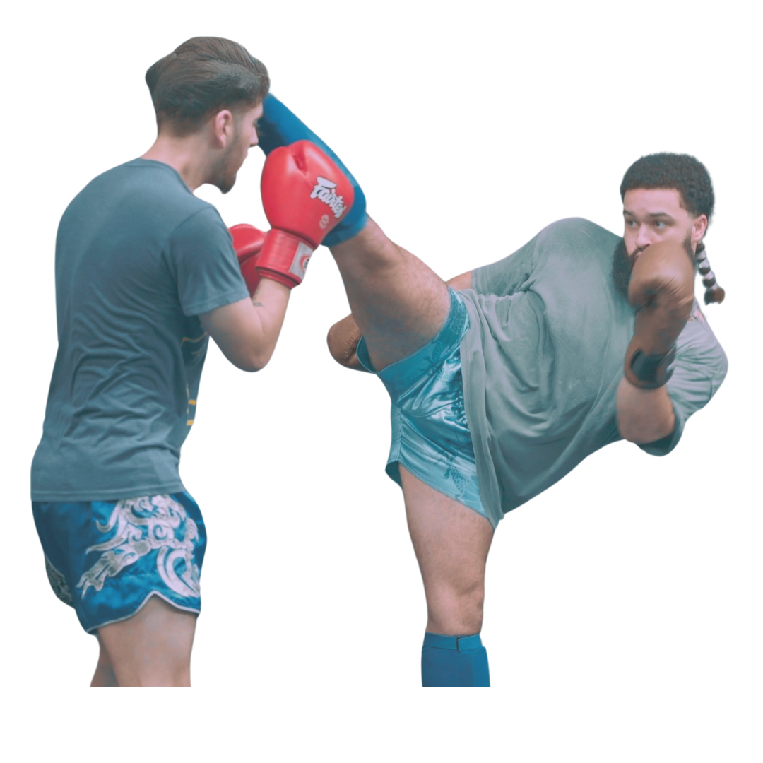 two fighters sparring in muay thai