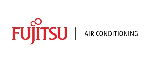 Fujitsu Air Conditioning logo with stylized red text and clean layout.
