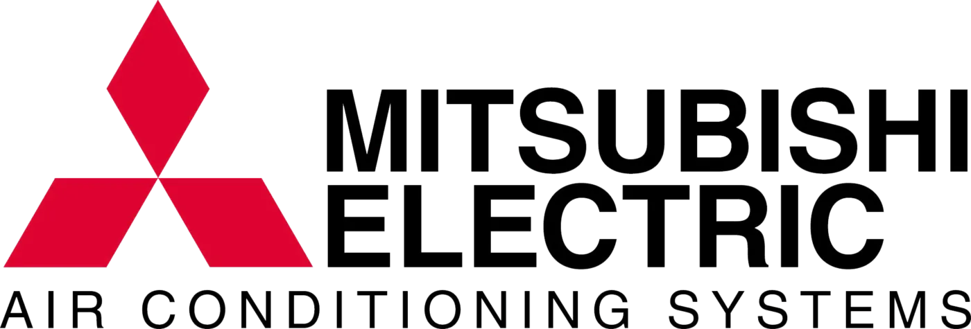 Mitsubishi Electric Air Conditioning logo in bold black text with red triangle.