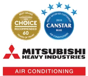 Mitsubishi Heavy Industries logo with CHOICE and Canstar Blue award badges.
