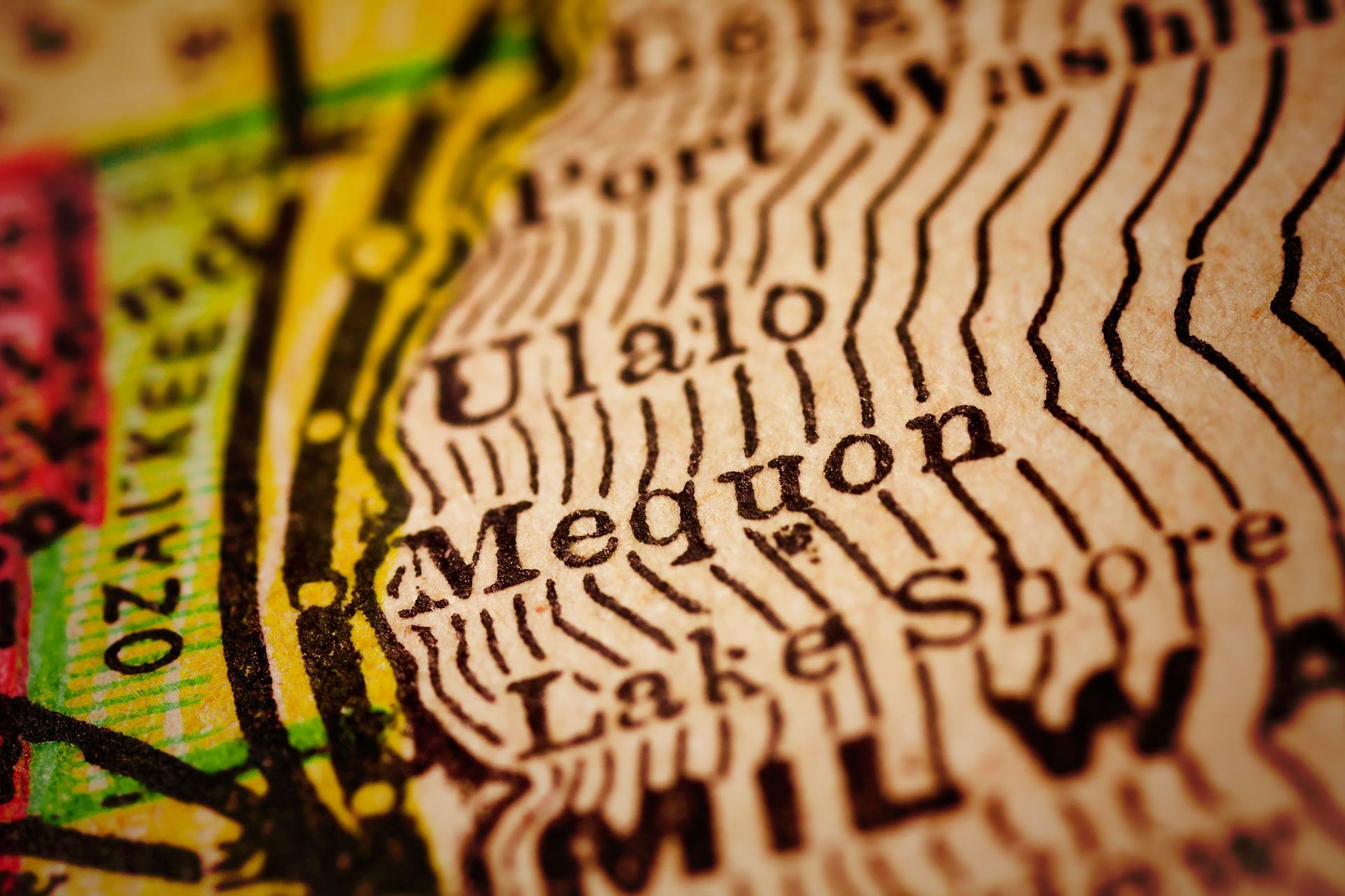 A close-up of a map with the word Mequon — Random Lake, WI — Hawley, Kaufman & Kautzer S.C.
