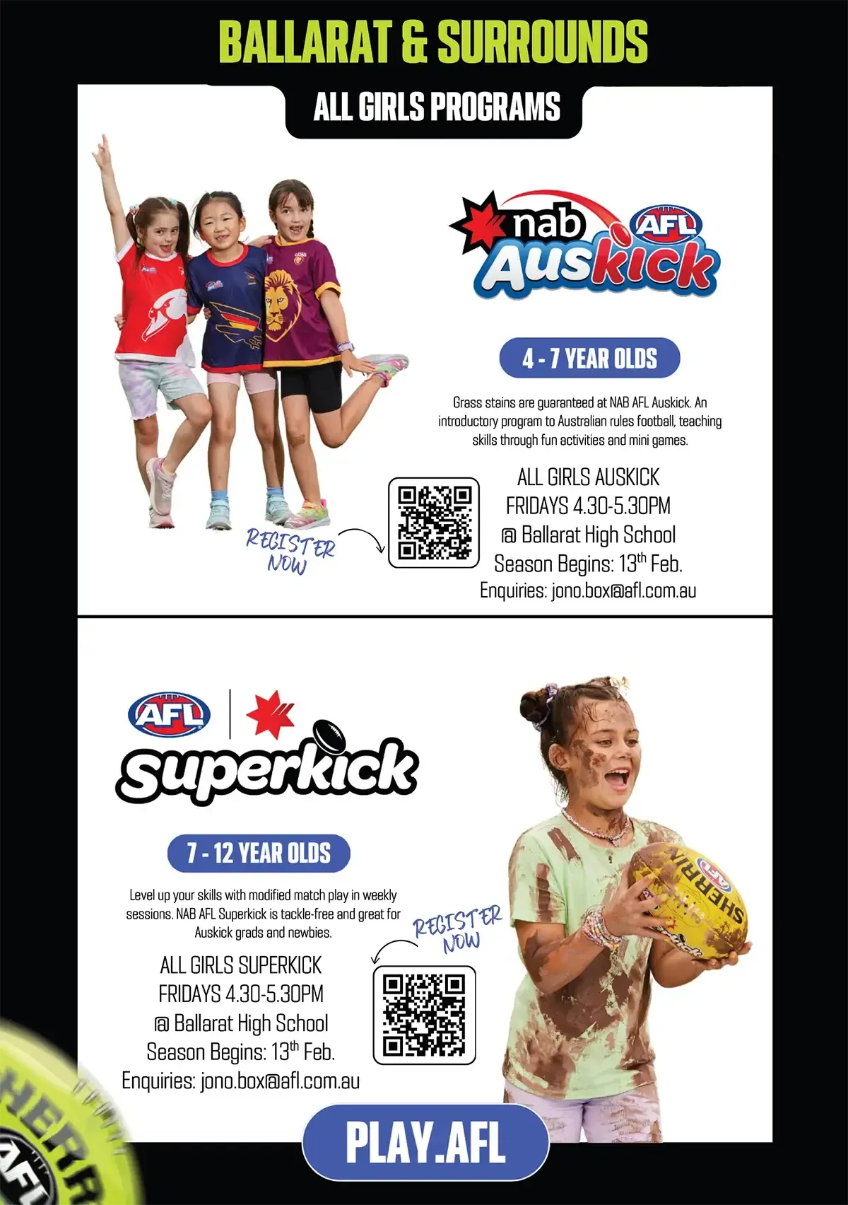 Girls Auskick and Superkick programs at North Ballarat Football & Netball Club