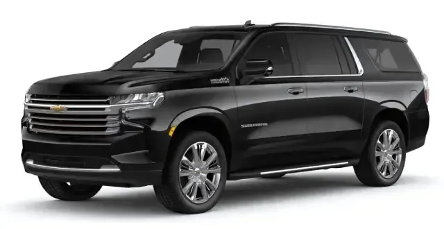 A black chevrolet suburban suv is shown on a white background.