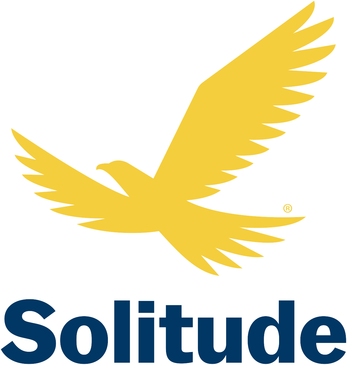 A yellow bird is flying over the word solitude