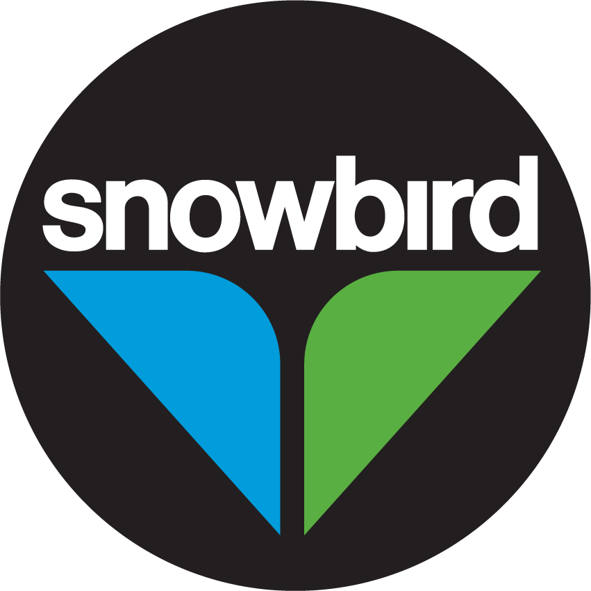 A snowbird logo with a blue and green triangle