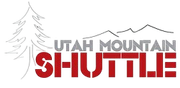 A logo for utah mountain shuttle with a mountain in the background.