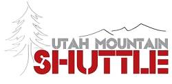 A logo for utah mountain shuttle with a mountain in the background.