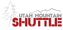 A logo for utah mountain shuttle with a mountain in the background.