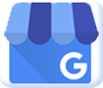 Google My Business icon featuring a white letter G on a blue background with a store awning above.