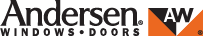 The Andersen Windows & Doors logo, featuring black text and a geometric orange and black icon.