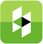 A green app icon featuring a stylized white letter 