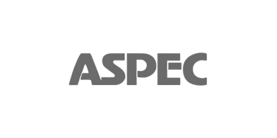 ASPEC logo in gray text on a white background.