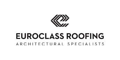 Logo for Euroclass Roofing, with a geometric icon above the company name and