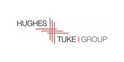 Logo for Hughes Tuke Group with red lines and text.