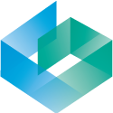 Geometric blue-green cube with open center, gradients create a 3D effect.