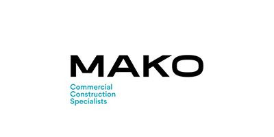 Logo for MAKO, a commercial construction specialist, in black text on a white background.