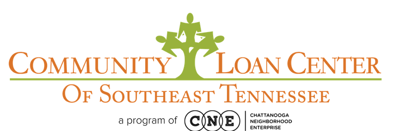 Logo for Community Loan Center of Southeast Tennessee, featuring a tree icon and text in green and brown.