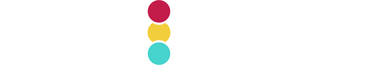Vertical stack of red, yellow, and teal ovals against a white background.