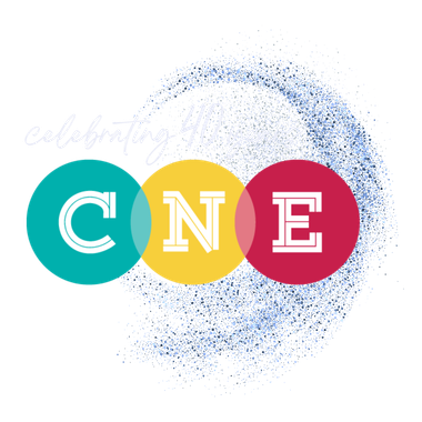 Logo with teal, yellow, and red overlapping circles, each with a white letter spelling 