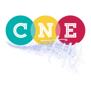 Logo featuring the letters C, N, and E in white, overlapping colorful circles (teal, yellow, red) with a blue and white swirl.