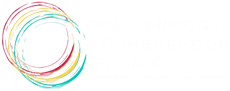 Logo of a circle made of colorful, overlapping strokes, with white text to the right, likely a company name.