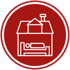 ไอคอนบ้านพร้อมเตียงนอนในวงกลมสีแดง แสดงหมวดหมู่บริการที่พักและที่อยู่อาศัยในนนทบุรี