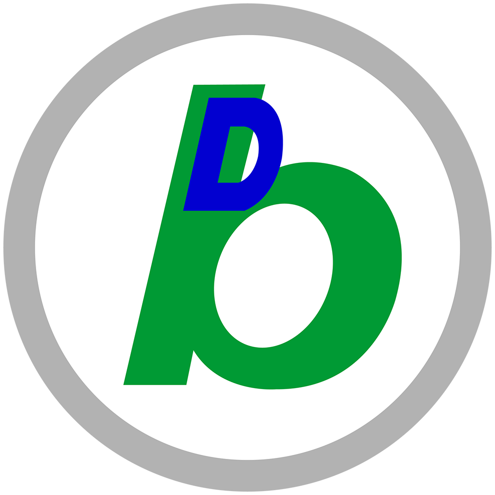 โลโก้ Do Best Trading ตัวอักษร D และ b ซ้อนกันในกรอบวงรีสีเทา บริษัทจำหน่ายวัสดุกันสาด