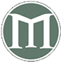 A white letter m in a green circle on a white background.