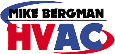 The mike bergman hvac logo is red , blue and white