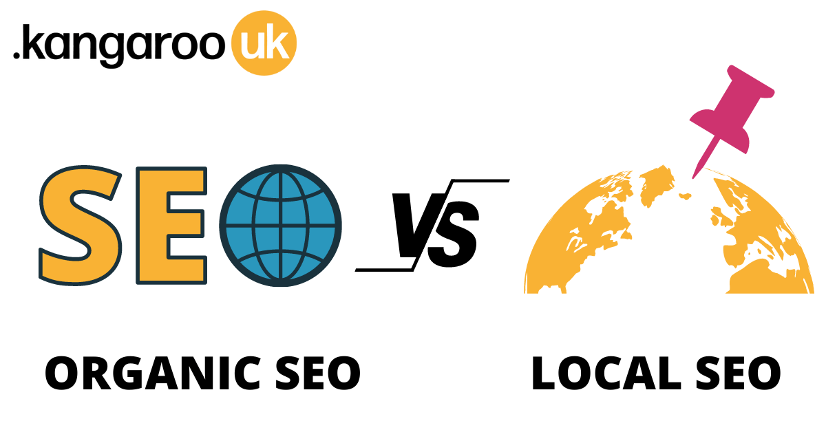 A graphic showing the difference between organic seo and local seo