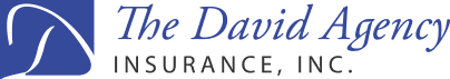 A blue and white logo for the david agency insurance inc.