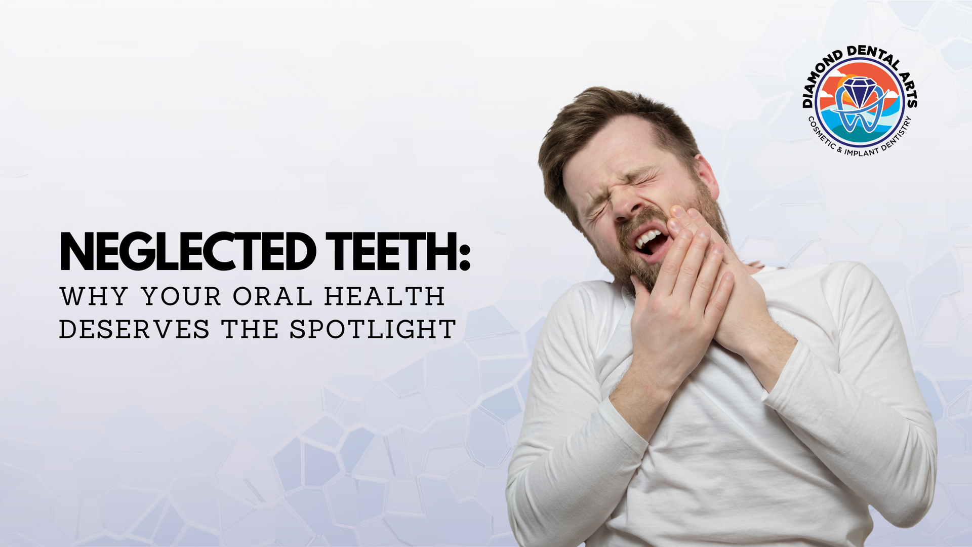 A man is holding his mouth in pain because of neglected teeth.