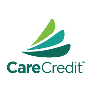 The logo for carecredit is green and white