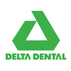 A green delta dental logo on a white background