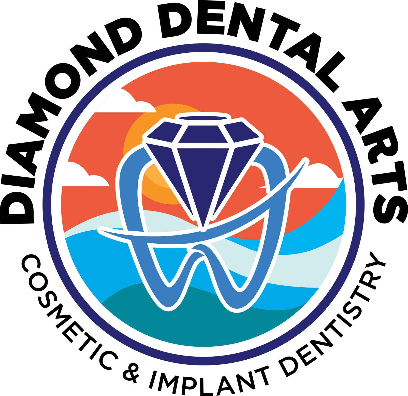 The logo for diamond dental arts cosmetic and implant dentistry
