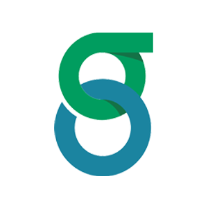 A green and blue letter s with two circles around it on a white background.
