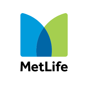 A blue and green metlife logo on a white background.