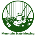 Green logo: Lawn mower and rake in a circle, with a fence background. "Mountain State Mowing" text.