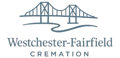 Logo for Westchester-Fairfield Cremation. Gray bridge over a gray river with text beneath.