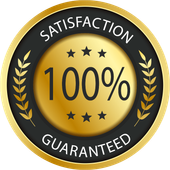 A gold and black satisfaction guaranteed badge
