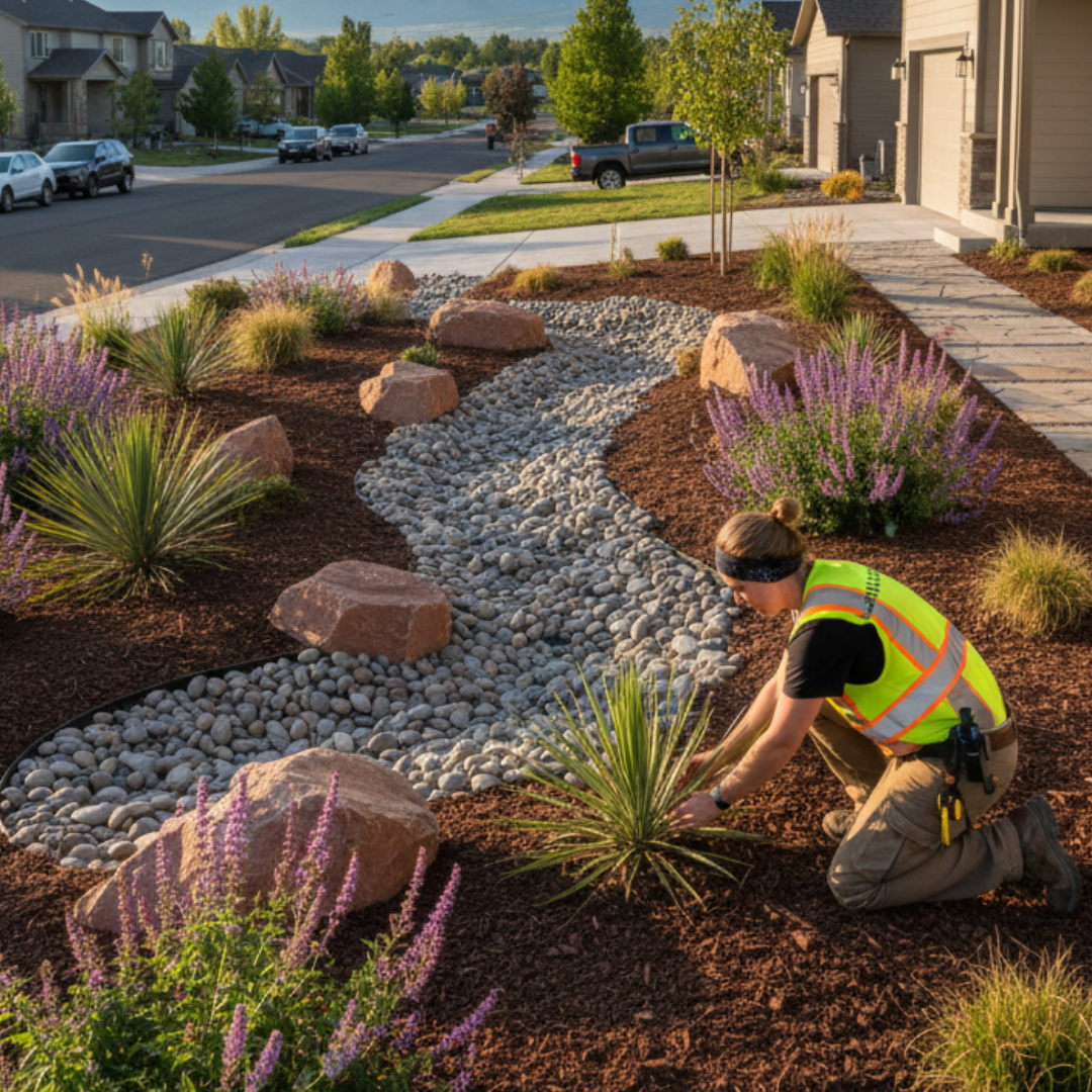 Drought-friendly xeriscaping transformation in Salt Lake City reducing water use and maintenance.