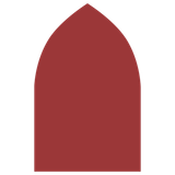 Red, arched shape, similar to a church window or a stylized shield.