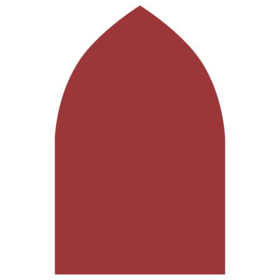 Red, arched shape, resembling a gothic window or a rounded-top vertical rectangle.
