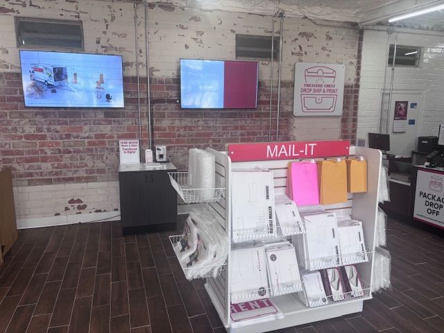 A retail shipping station with a
