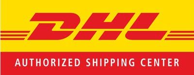 The DHL logo featuring red letters on a yellow background with the words "AUTHORIZED SHIPPING CENTER" in white below.