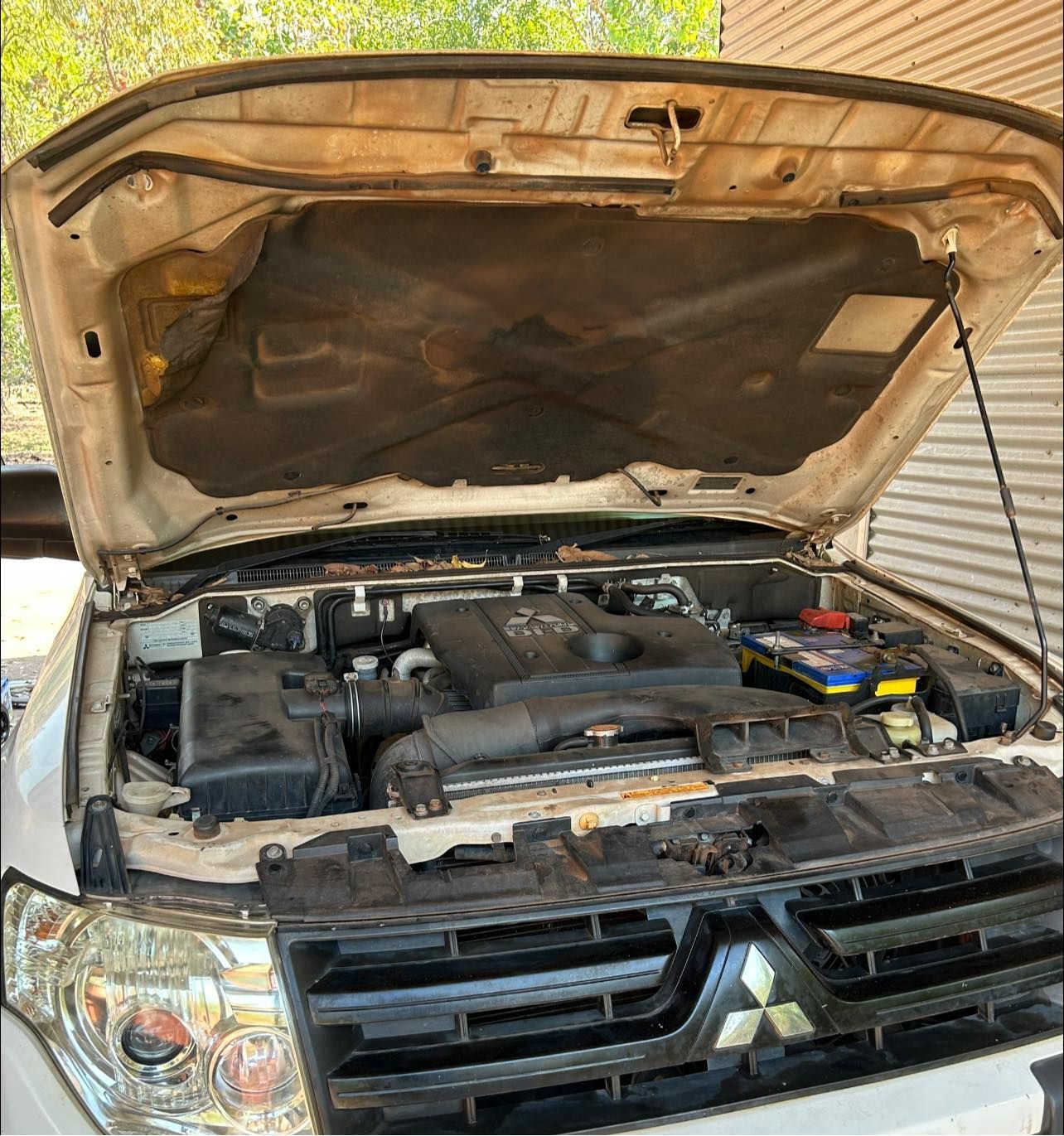 White Suv With Open Hood, Showing Engine, Black Soundproofing — Mudpig Mechanical In Humpty Doo, NT